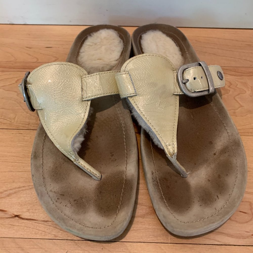 Ugg Sandals, Cream Patent Leather, Size 7